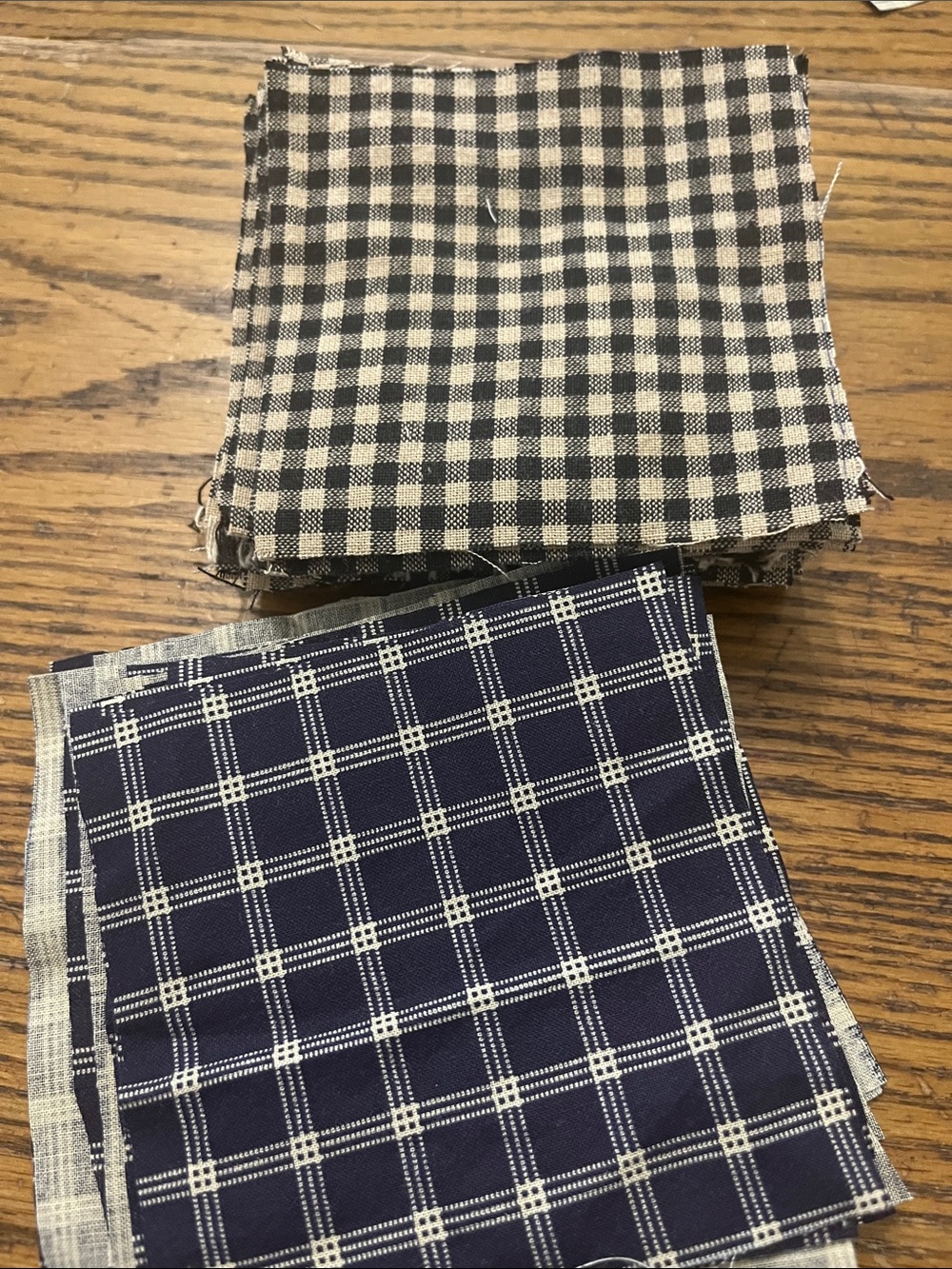 Homespun black Gingham & cotton Plaid Fabric Squares - Navy and Black/White